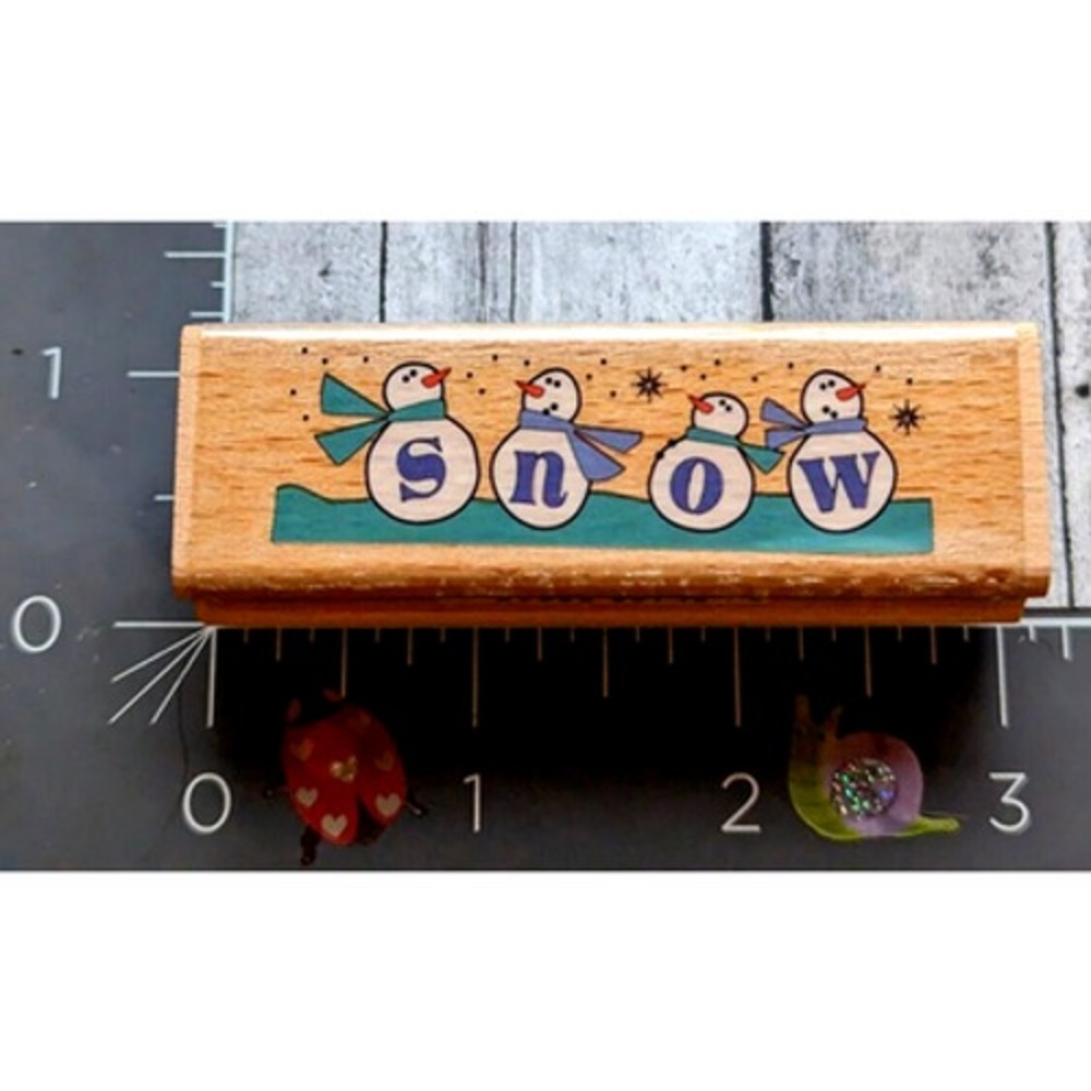 Hampton Art Snow Snowman Row Flakes Rubber Stamp Wood #F116
